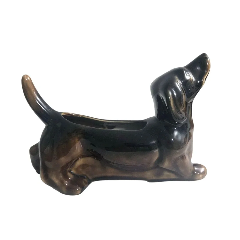 Vintage Dachshund Dog Planter Ceramic Valet Catch-all Dish MCM Dresser Caddy